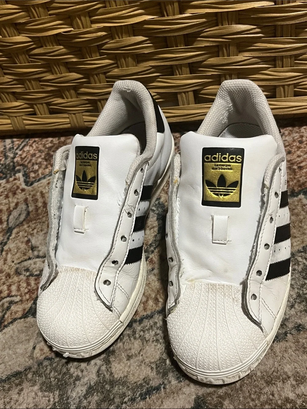 adidas Kids White and Black Shell Toe Slip-On Sneakers